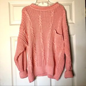 Vintage cable-knit pink Forenza sweater w/ pocket